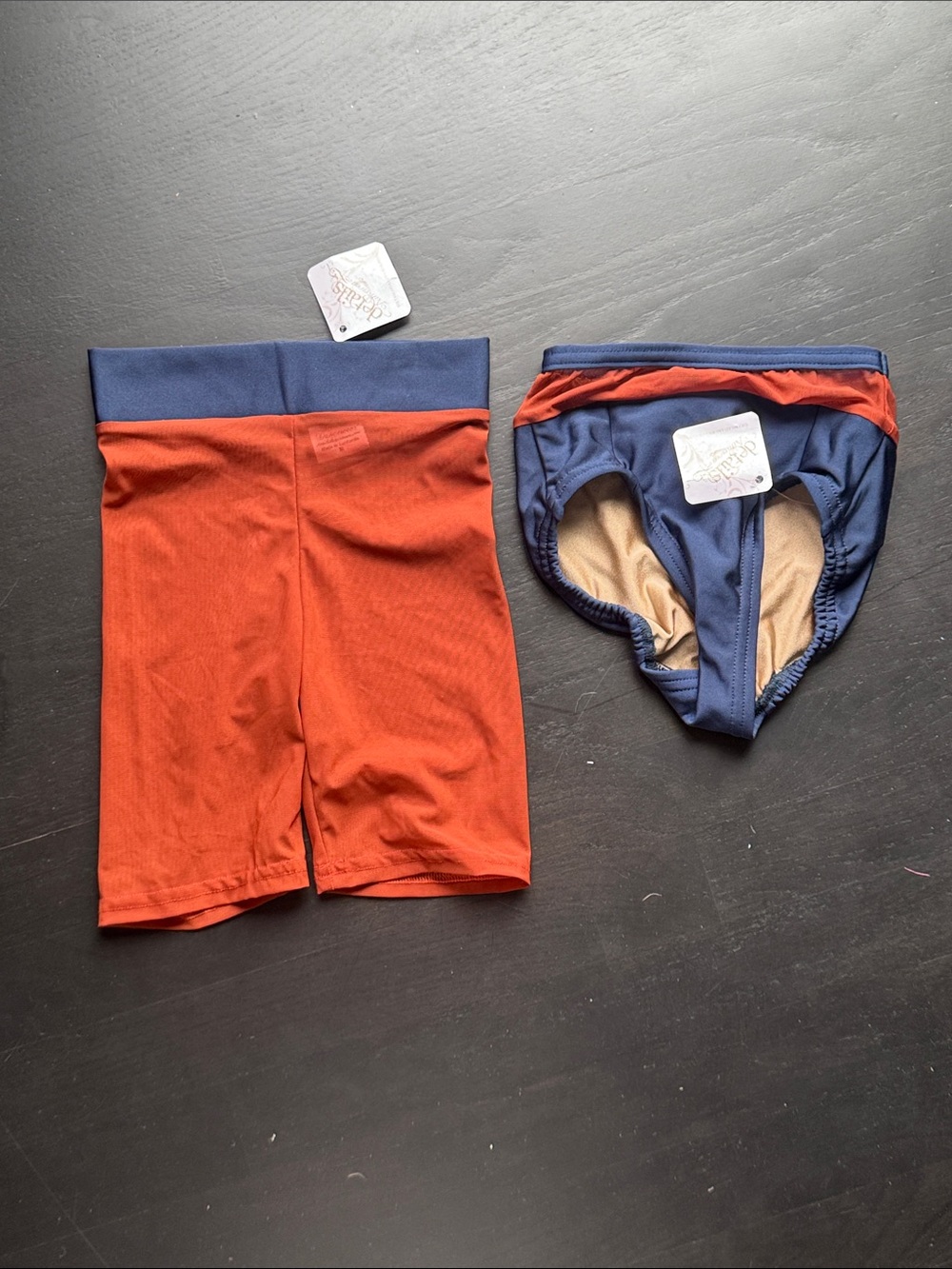 Kids Two-Tone Rust and Navy Brief and Mesh Shorts